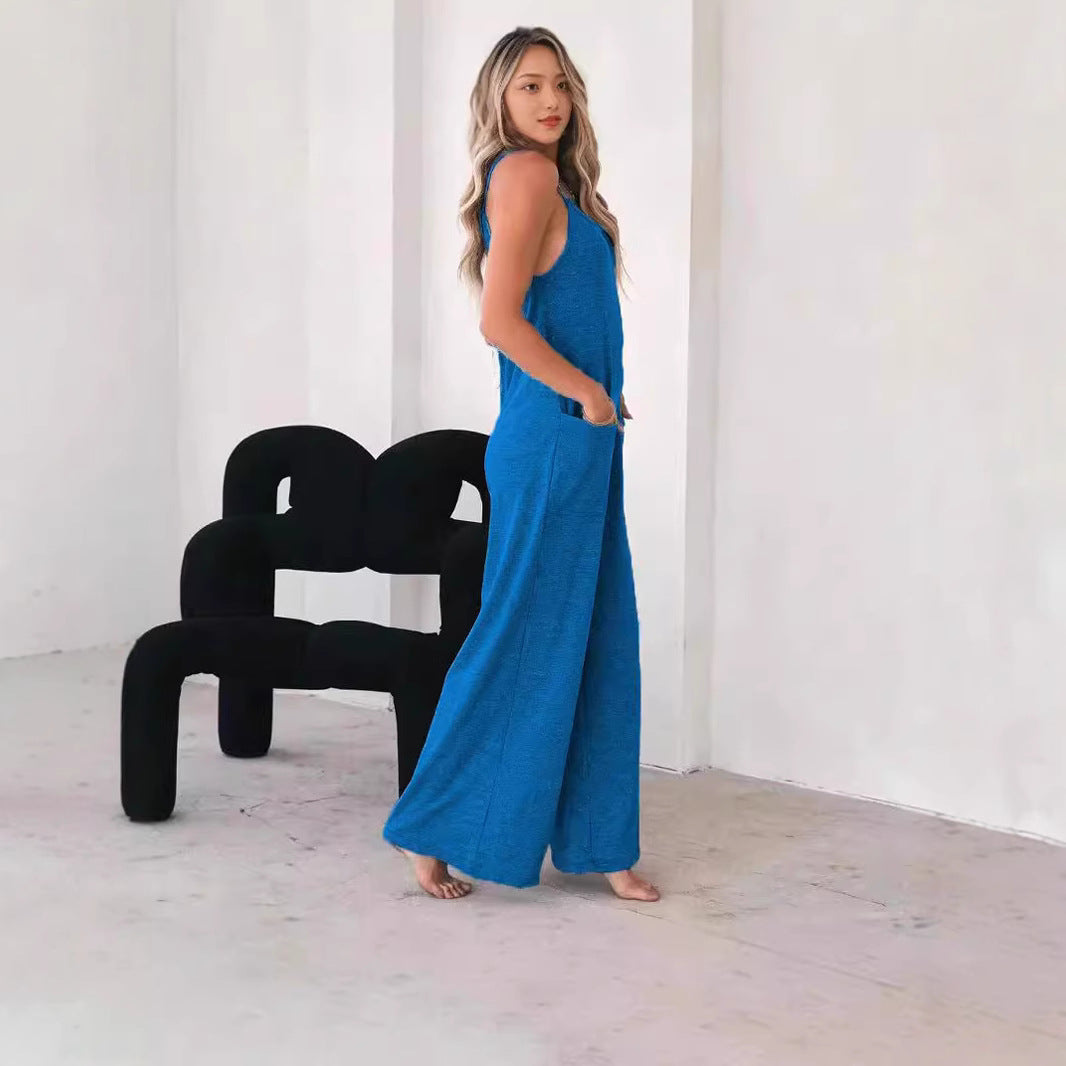 Damen Luftiger Jumpsuit mit Taschen und Spaghettiträgern R&B