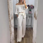 Damen Off-Shoulder Set mit weitem Hosen und taillierbarem Oberteil R&B