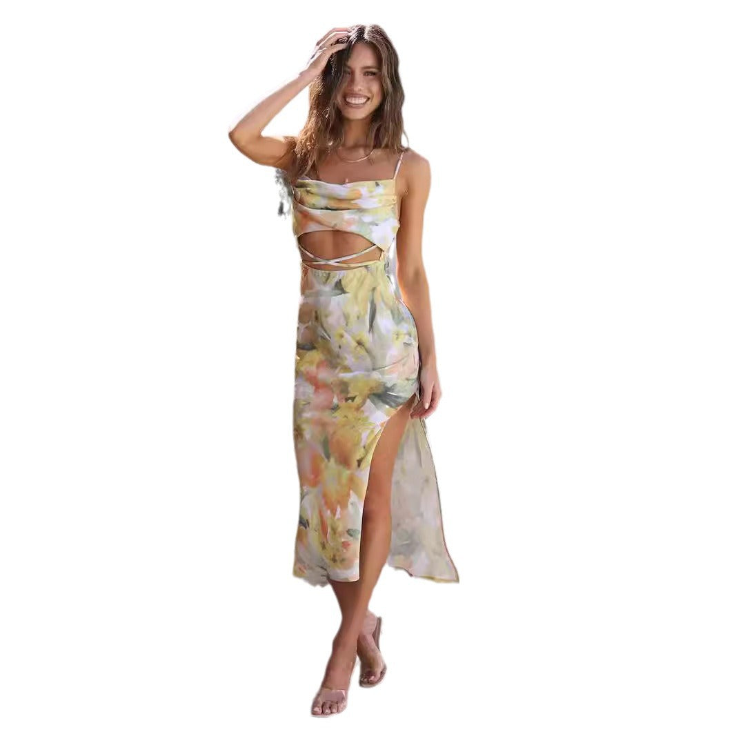 Damen Maxikleid aus fließendem Material mit seitlichem Schlitz R&B