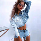 Damen Cropped Denimjacke mit fransigen Details und trendigem Destroyed-Look R&B