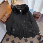 Damen Winterjacke mit abnehmbarem Kunstpelzkragen und praktischen Taschen R&B