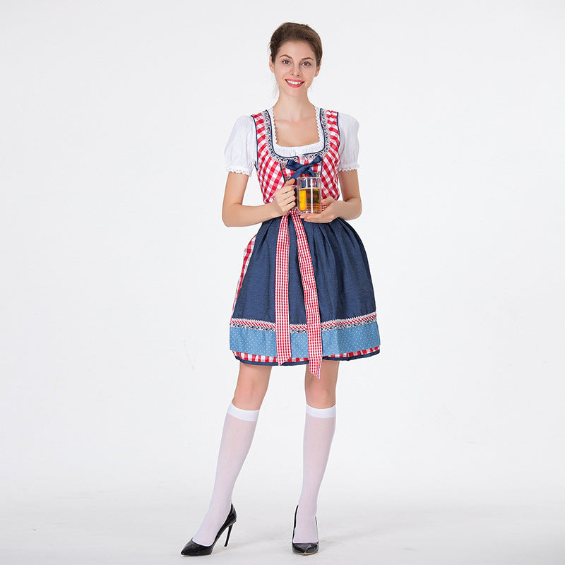 Damen Dirndlkleid mit traditionellen Karomustern und eleganter Schürze R&B