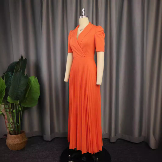 Damen elegantes Wickelkleid mit plissiertem Rock und Puffärmeln R&B
