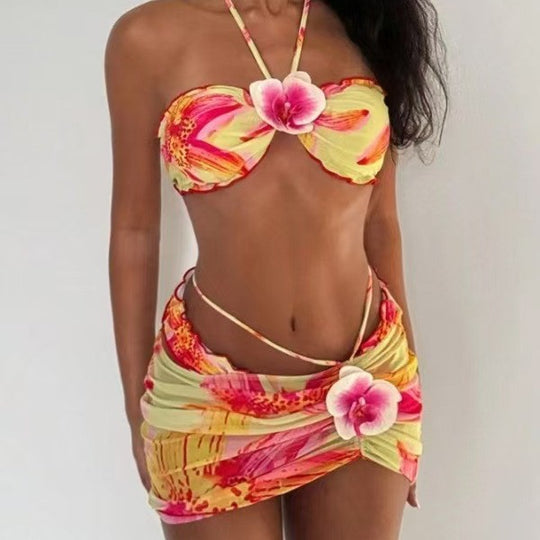 Damen Bikini-Set mit Blumenmuster und raffinierter Wickelrock R&B