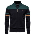 Herren Strickjacke mit modernem Zipper und sportiven Farbstreifen