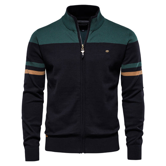 Herren Strickjacke mit modernem Zipper und sportiven Farbstreifen R&B