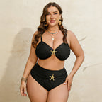 Damen High-Waist Bikini-Set mit eleganter Sternen-Applikation R&B