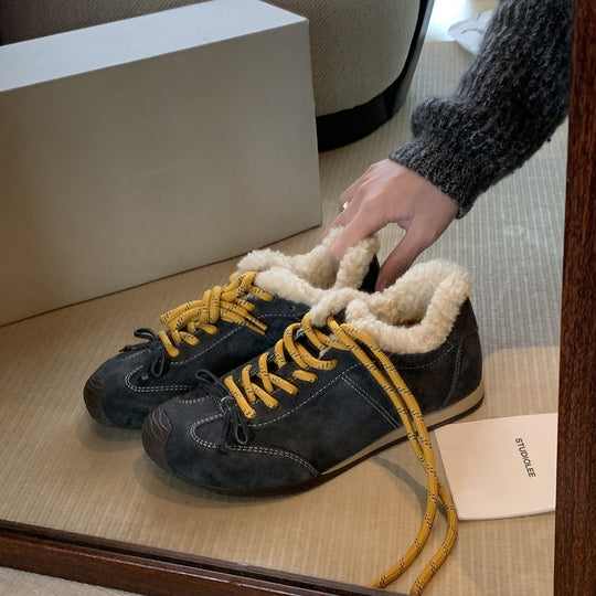 Damen Sportliche Winter-Sneaker mit kuscheligem Kunstfellkragen und rutschfester Sohle R&B
