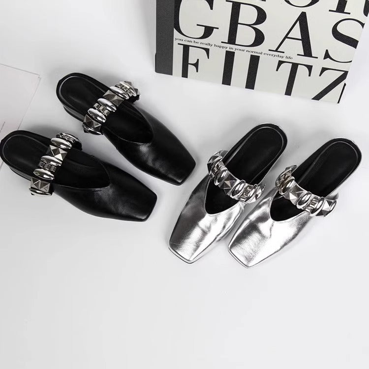 Damen elegante Mules mit modischen Metallakzenten R&B