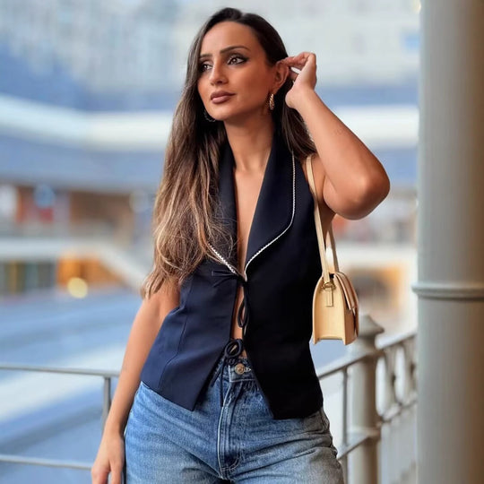 Damen ärmelloses Blusenshirt mit eleganter Schleifenoptik R&B