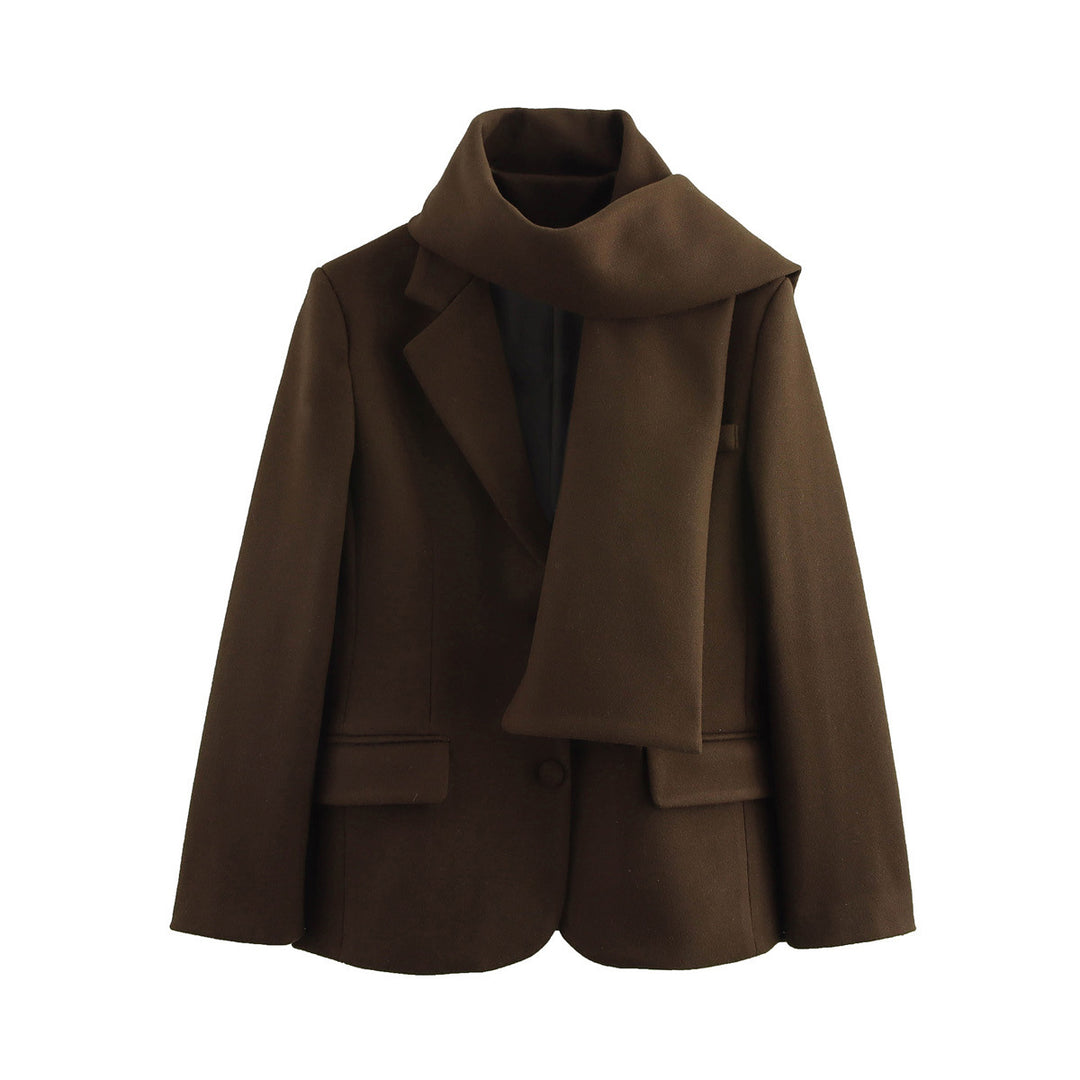 Damen eleganter Wintermantel mit schickem Kragen und passendem Schal R&B
