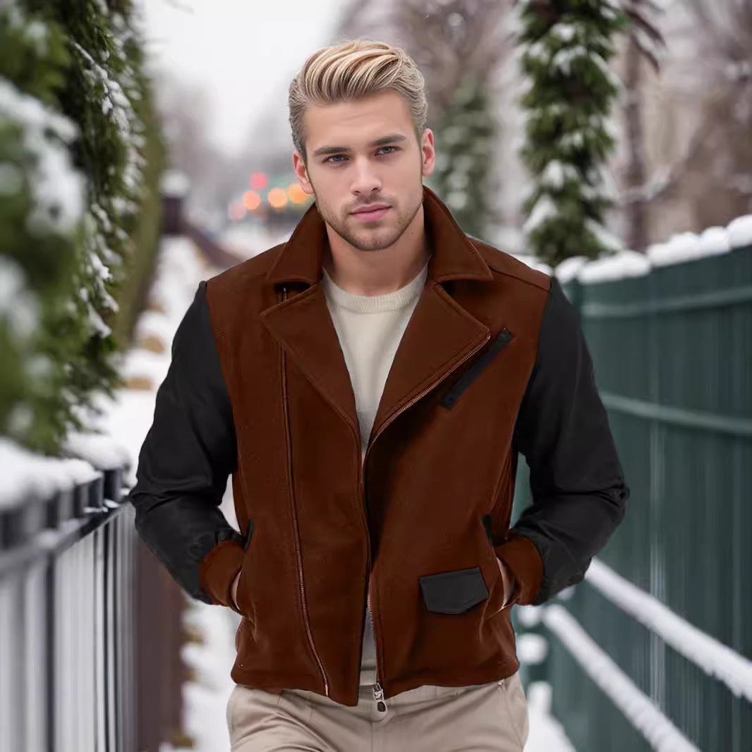 Herren modische Übergangsjacke mit kontrastierenden Ärmeln und praktischen Taschen R&B