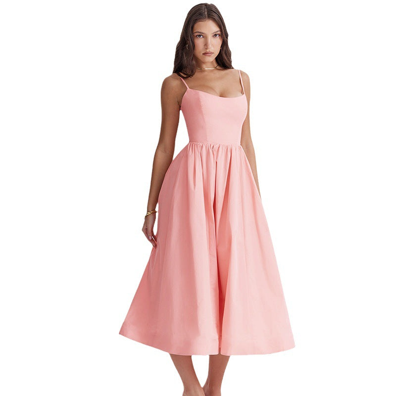 Damen Maxikleid mit schmalen Trägern und schwingendem Rock R&B