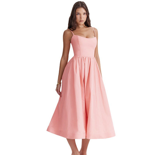 Damen Maxikleid mit schmalen Trägern und schwingendem Rock R&B