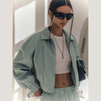 Damen Modischer cropped Windbreaker mit elastischen Bündchen R&B