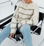 Damen grob gestrickter Pullover mit modernen Streifen und lässigem Schnitt R&B