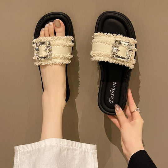 Damen elegante Mules mit glamourösem Strassakzent R&B