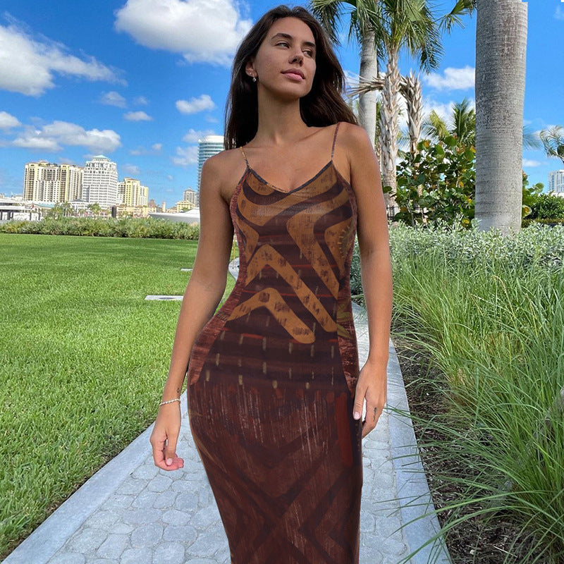 Damen Lässiges Maxikleid mit raffiniertem Grafikmuster R&B