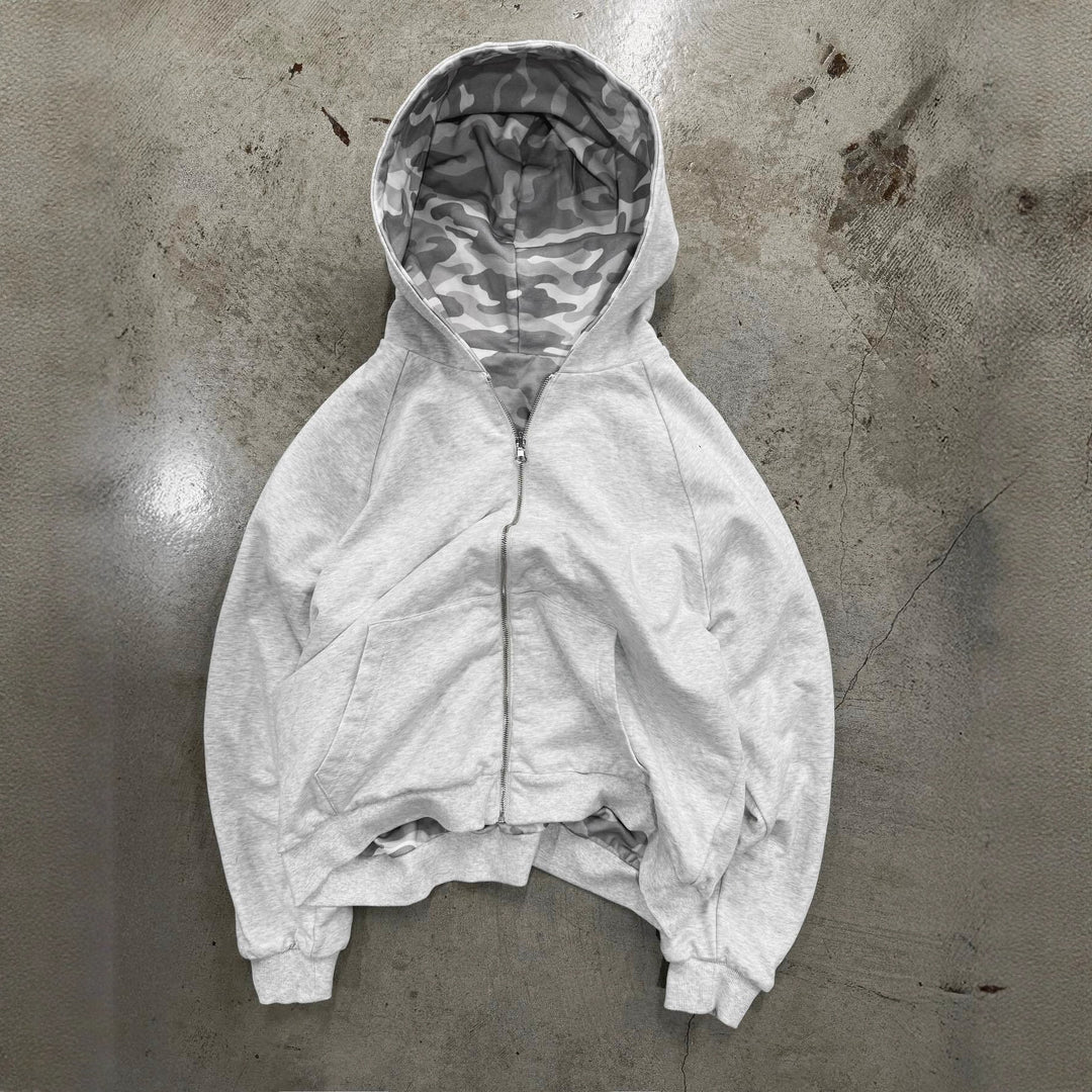 Damen Urbaner Camouflage-Hoodie mit Reißverschluss und lässigem Schnitt R&B