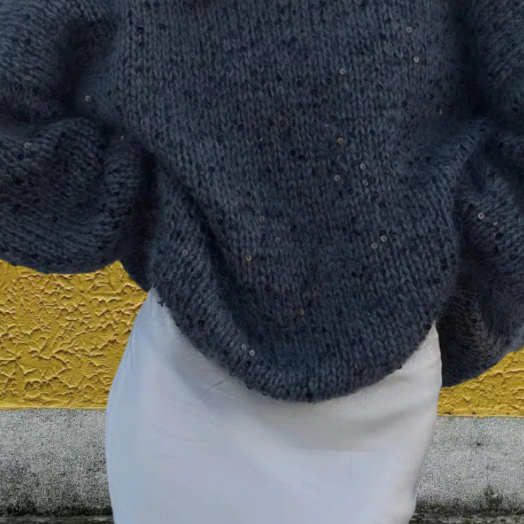 Damen Glitzernder Strickpullover mit weitem Schnitt und eleganten Akzenten R&B