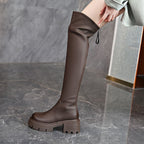 Damen Overknee-Stiefel mit robustem Blockabsatz und elastischem Schaft R&B