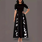 Damen elegantes Maxikleid mit modischem Pinselstrich-Muster und praktischen Taschen R&B