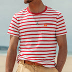 Herren Kurzarm T-Shirt mit maritimem Streifenmuster und praktischer Brusttasche R&B