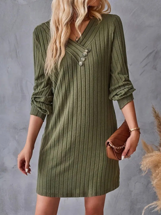 Damen Röhrenkleid mit elegantem V-Ausschnitt und dekorativen Knöpfen R&B