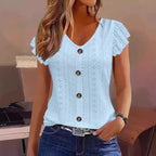 Damen luftige Bluse mit filigranem Lochmuster und Knopfdetails R&B