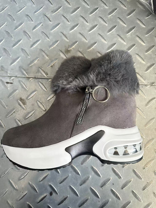 Damen Sneaker-Stiefel mit weichem Kunstfellkragen und trendigem Reißverschluss R&B
