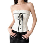 Damen Bustier-Oberteil mit dekorativem Rüschensaum und Knopfdetails R&B