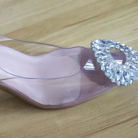 Damen elegante Transparente Pumps mit funkelndem Strassbesatz R&B