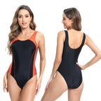 Damen Sportlicher Einteiler Badeanzug mit modernem Farbkontrast R&B