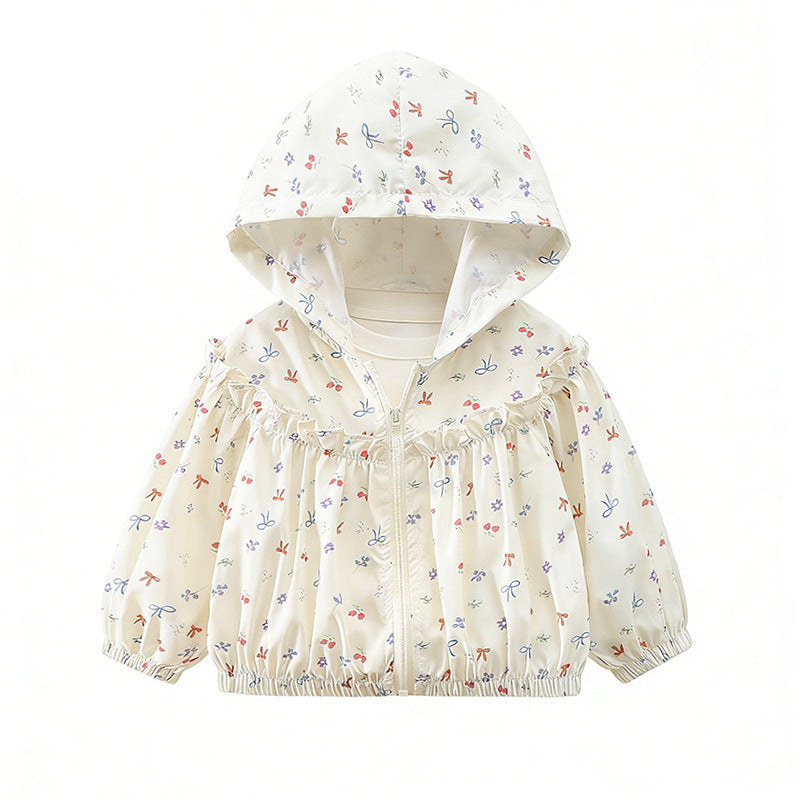 Mädchen Nan leichte Kapuzen-Rüschensaum Baby Windbreaker Jacke R&B