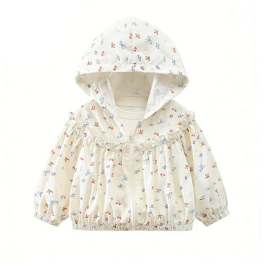 Mädchen Nan leichte Kapuzen-Rüschensaum Baby Windbreaker Jacke R&B