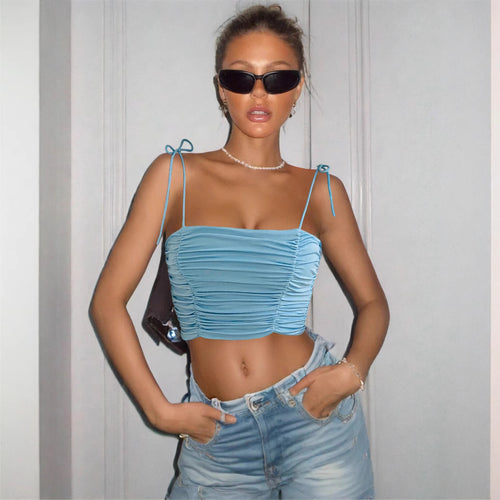 Damen Crop-Top mit Raffungen und verstellbaren Trägern R&B