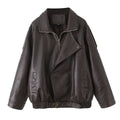Damen Kunstlederjacke im lässigen Oversized-Stil mit Taillenzug R&B