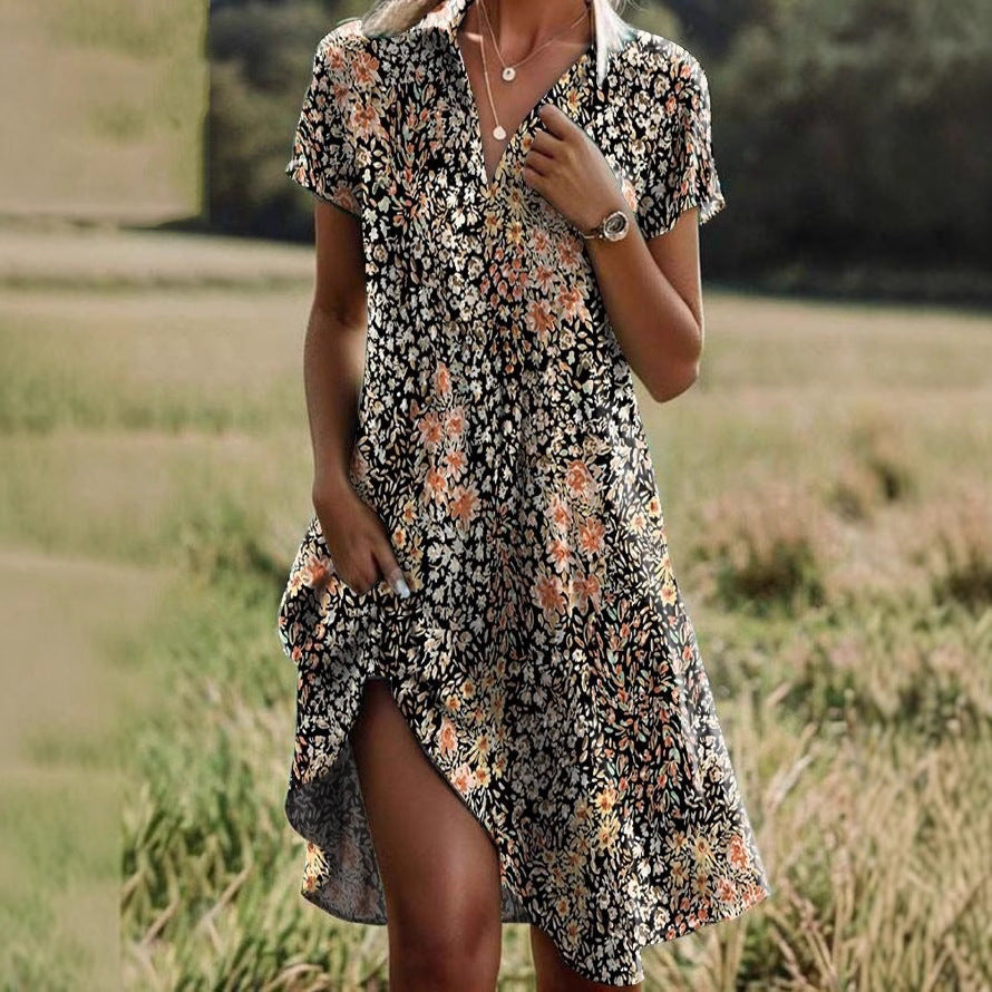 Damen Freizeitkleid mit floralem Design und asymmetrischem Schnitt