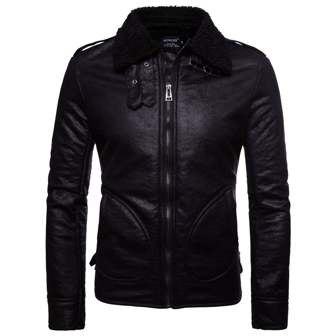 Herren Bikerjacke aus hochwertigem Kunstleder mit weichem Fleecekragen R&B