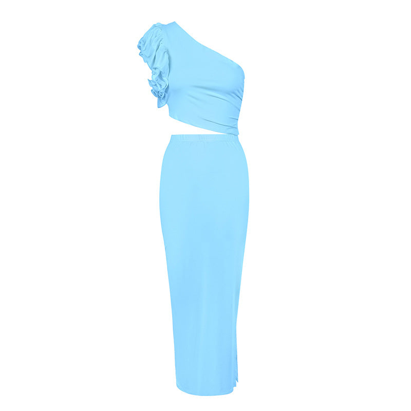 Damen Maxikleid mit asymmetrischem Schnitt und Rüschendetails EB