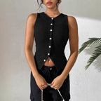 Damen Rippstrick Top mit Knopfleiste und schmalem Schnitt R&B
