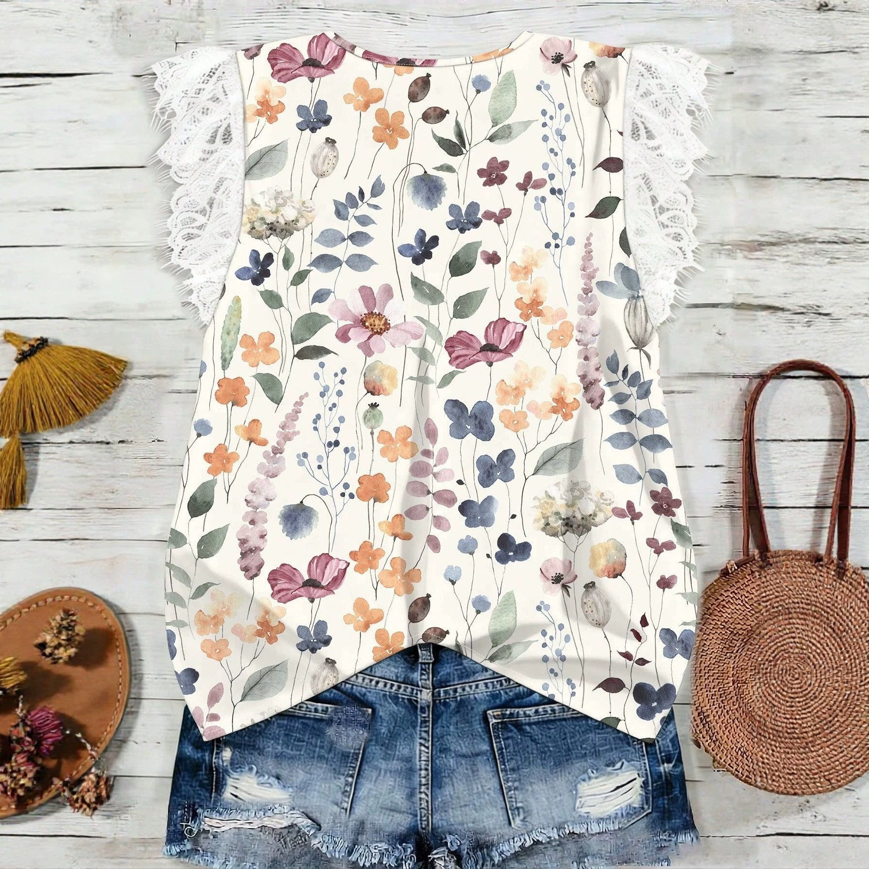 Damen Elegantes Blusenshirt mit Spitze und floralem Muster R&B