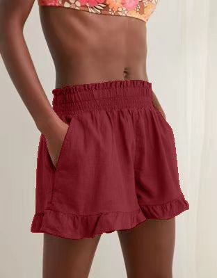 Damen Sommerkurze Hose mit elastischem Bund und fröhlichem Rüschensaum R&B