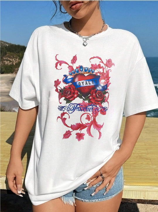 Damen T-Shirt mit kreativem Katzenmotiv und verspielter Schleife R&B