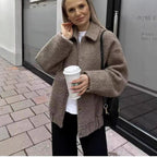 Damen gemütliche Oversized-Jacke aus hochwertigem Teddy-Material R&B