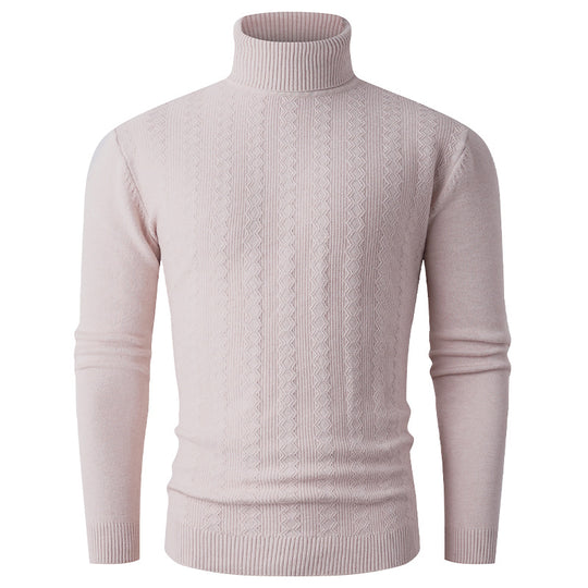 Herren stylischer Rollkragenpullover mit strukturiertem Zopfmuster und hochabschließendem Kragen R&B