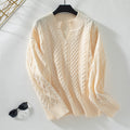 Damen modischer Strickpullover mit einzigartigem Zopfdesign und Rundhalsausschnitt