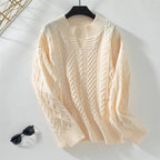Damen modischer Strickpullover mit einzigartigem Zopfdesign und Rundhalsausschnitt
