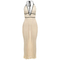 Damen Strick Maxikleid mit tiefem V-Ausschnitt und BindR&Bändern R&B