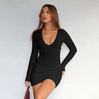 Damen Figurbetontes Mini-Kleid mit tiefem V-Ausschnitt und Raffungen R&B